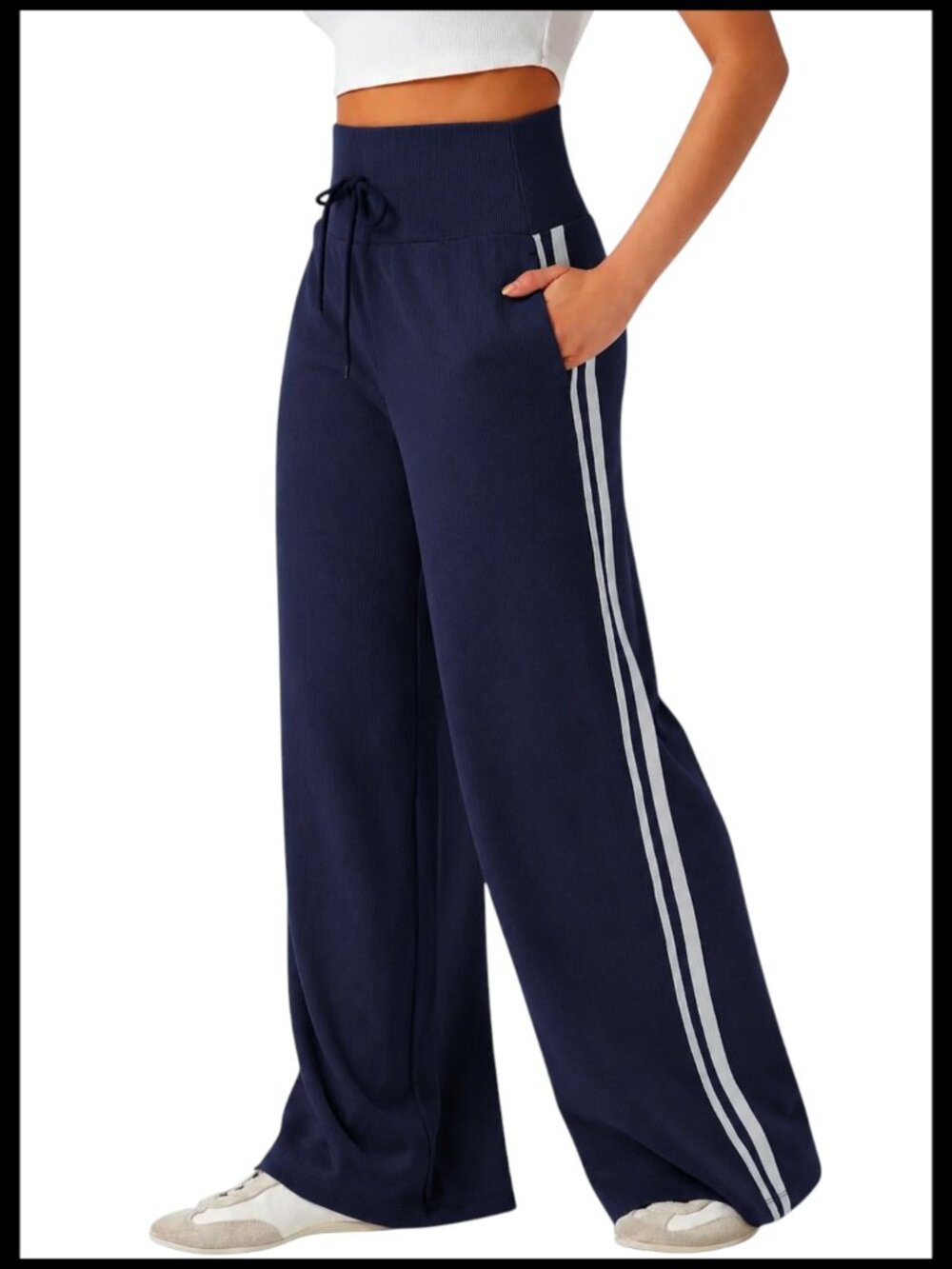 HALARA Wide Leg Pants Navy Blue Grey High Waisted Tummy Control XS